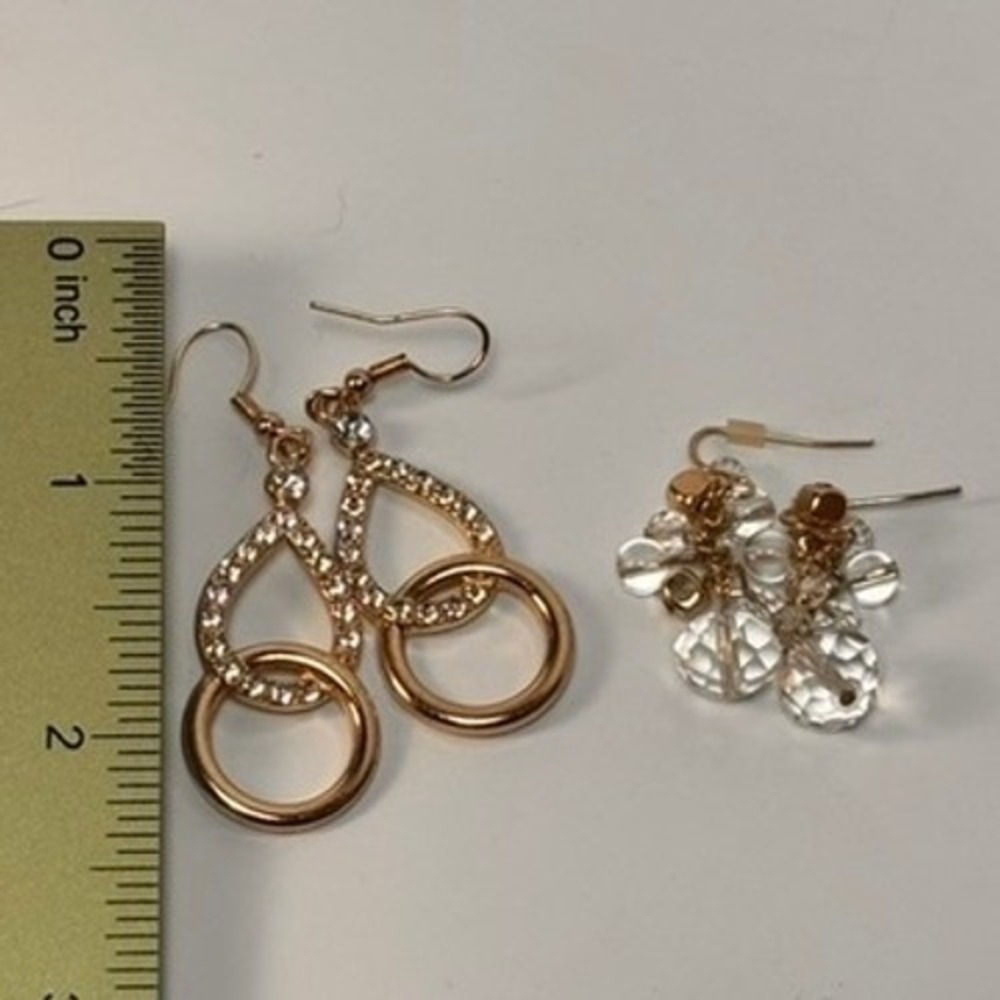 Earrings Set Gold Tone Rhinestone Teardrop Crystal Bead Cluster Boho Statement - Picture 7 of 7